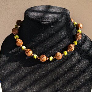 Carved Wood Bead Necklace